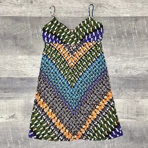 Calvin Klein Jersey Knit Cami Tank Dress Womens 8 Abstract Multi Print Y2K Artsy